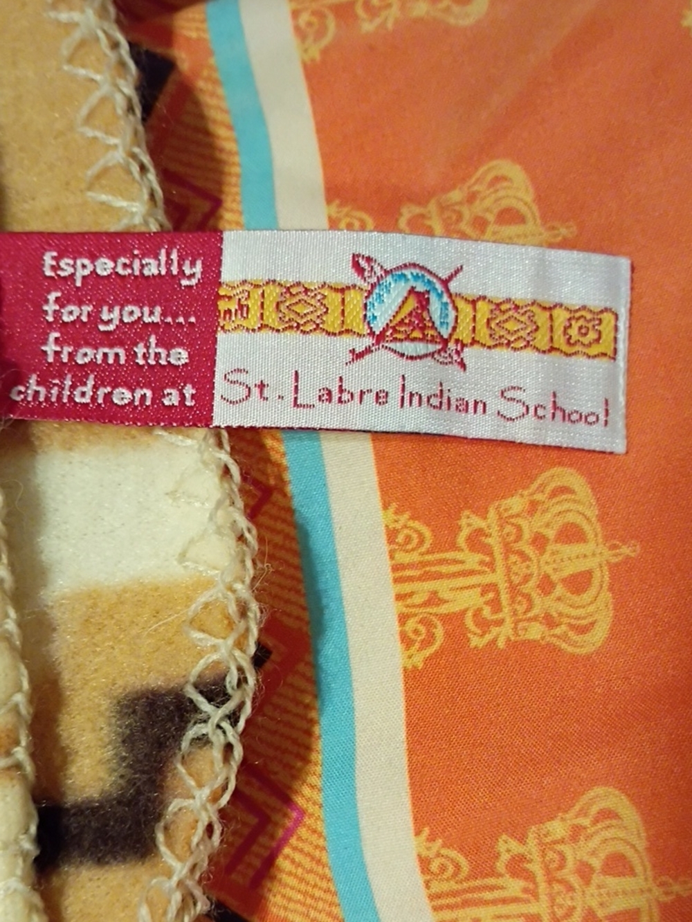 St. Labre Indian School Decorative Fabric Accent - Orange & Teal